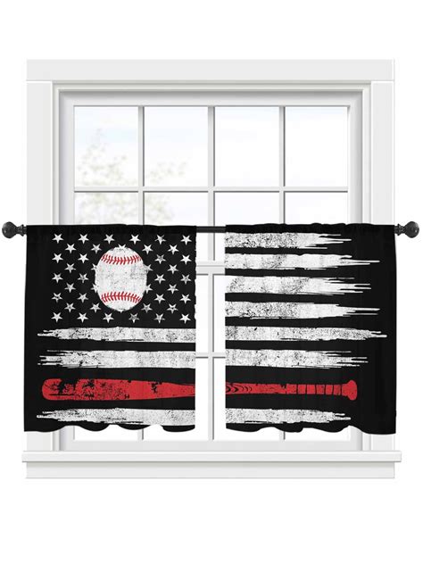 Baseball USA Flag Sheer Curtains 2 Panels Set Distressed Vintage Red ...
