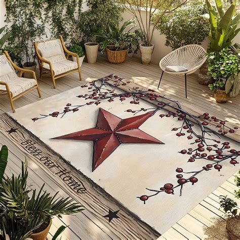 5' x 8' Outdoor Rug, Red Texas Star Rustic Outdoor Washable Rug Large ...