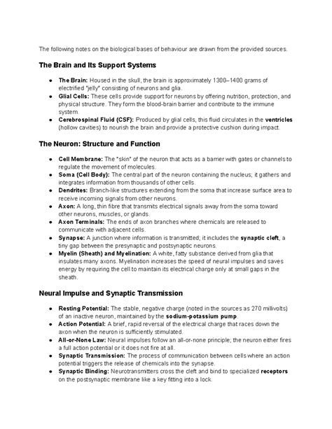 Psych 101: Biological Bases of Behavior - Learning Outcomes Notes 3 ...