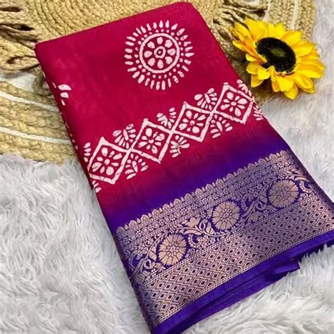 Exclusive Pink Batik Printed Saree in Soft Dola Silk Fabric with Intri