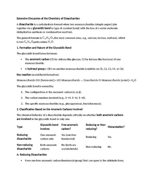 Chemistry of Disaccharides: Detailed Study and Analysis - Studocu