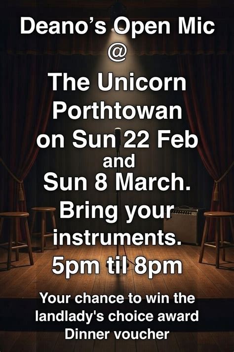 Deanos Open Mic Sundays, The Unicorn Porthtowan, St Agnes, 22 February ...
