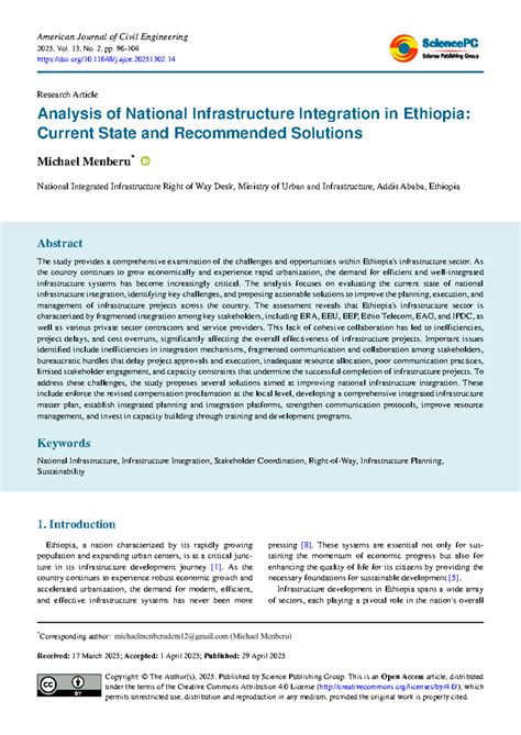 Analysis of National Infrastructure Integration in Ethiopia: Challenges ...