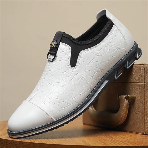 Men's White Embossed Slip-On Shoes with Sleek Square Toe and Decorative ...