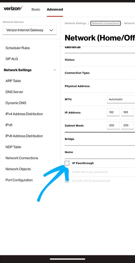 Home 5G Internet IP Passthrough - verizon