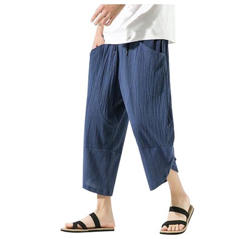 MDUKONU Men's Linen Blend Trousers Slim Fit Lounge Wear Navy XXXL ...