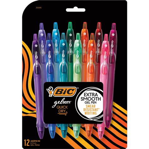 BIC Gelocity Gel Pen, Medium Point, 0.7 mm, Assorted Ink, 12 Count ...