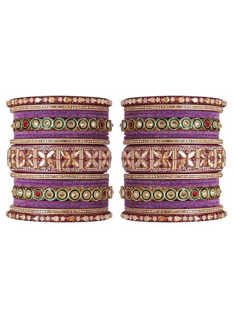 Buy TAJ BRIDAL STORE Set Of 34 Kundan Studded & Beaded Bangles - Bangle ...