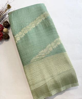 Seafoam Blue Crush Tissue Banaras Saree | Luxury Zari Weave ...