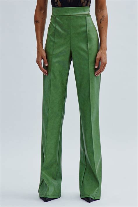 Victoria High Waisted Washed Faux Leather Dress Pants - Olive | Fashion ...