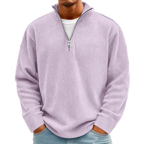 Men's Quarter Zip Pullover Long Sleeve Corduroy Sweatshirt Stand Collar ...