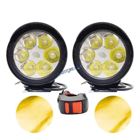 HJG 6 LED Yellow Fog Lights for Bikes and Cars High Power, Heavy clamp ...