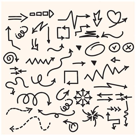 Set of cute pen line doodle element vector hand drawn doodle style collection of heart arrows ...