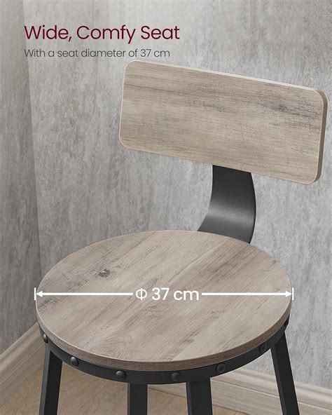 Set de 2 scaune de bar inalte cu spatar, cadru din otel, industrial ...