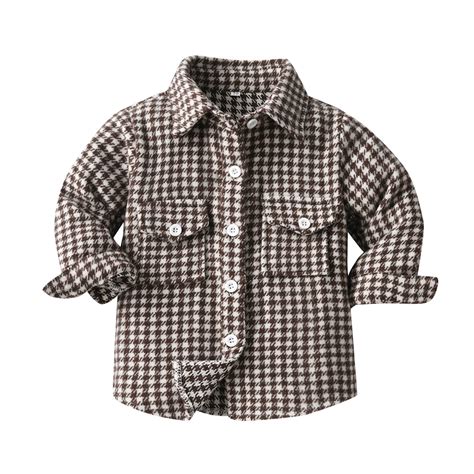 Kids Houndstooth Plaid Lapel Shirt Jacket, Unisex Button-Down Shacket ...
