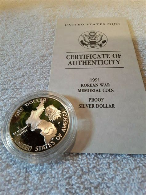 1991 U. S. Korean War Memorial Coin Proof Silver Dollar Coin w/COA in ...