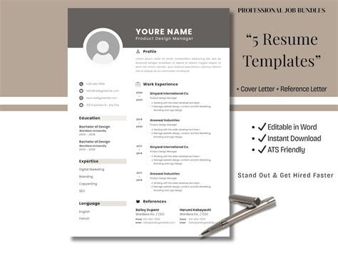Buy Professional Resume Bundle | 5 ATS Resume Templates | MS Word ...