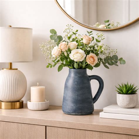 8x8" Terracotta Vase With Handle, Blue | Sagebrook Home