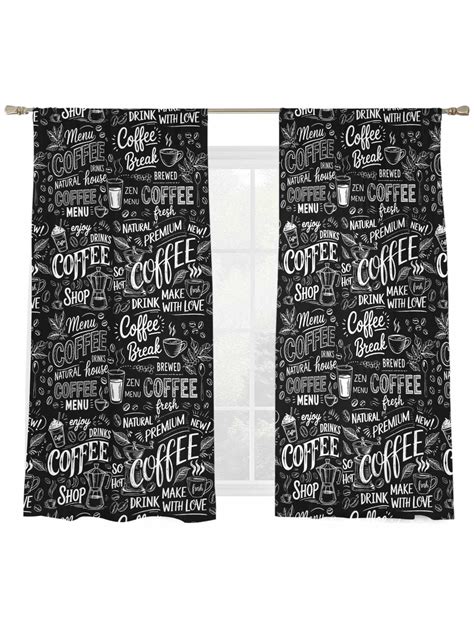 Black White Theme Sheer Curtains 2 Panels Set Modern Bread Coffee Pot ...