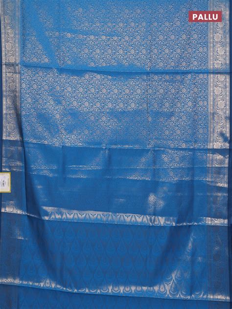 Semi soft silk saree cs blue with allover zari woven brocade weaves ...