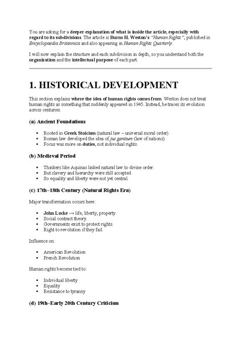 Burns H. Weston: Human Rights Overview and Analysis Notes - Studocu