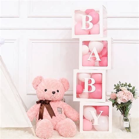 Baby Paper Balloon Box Baby Boxes With 4 pcs Letters,White Clear ...