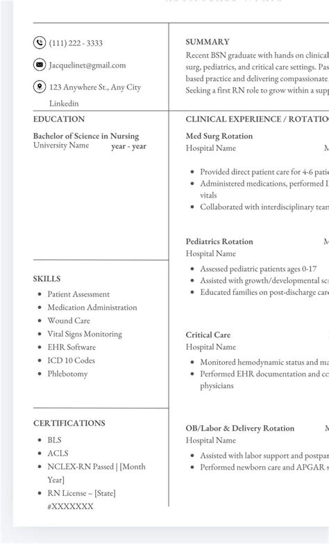 Classic New Grad RN Resume Template | Canva | Registered Nurse | BSN ...