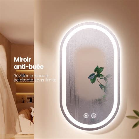 EMKE Oglinda baie cu LED, oglindă ovală, 50 × 90 cm, Anti-aburire, 3 ...