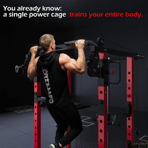 Power Squat Rack Cage with LAT Pulldown Cable Machine, 2000lb