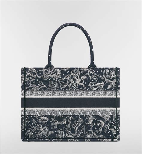 Mittelgroße Dior Book Tote Dior Zodiac Stickerei in Blau/mehrfarbig (36 x 27,5 x 16,5 cm) | DIOR