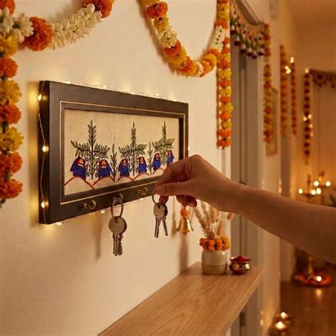 IVillage Designer Embroidered Key Holder – Wall Mounted Wooden Key Rack ...