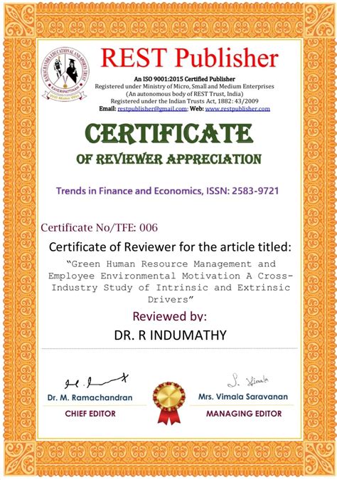 #journal #publication #reviewer #appreciation | Dr INDUMATHY R