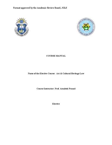 JGLS Elective Course Manual: Art & Cultural Heritage Law - Studocu