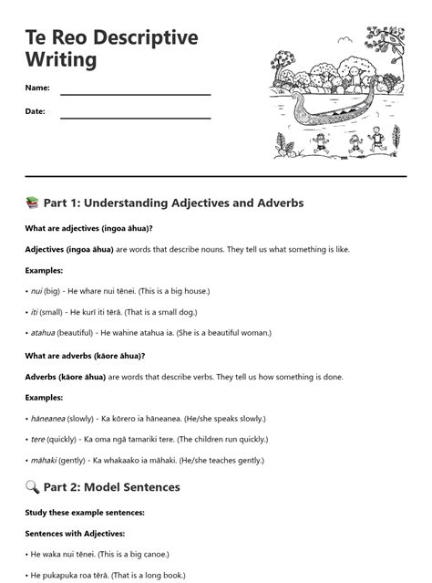 Te Reo Descriptive Writing — Free Printable Worksheet | Kuraplan