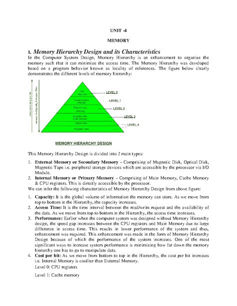 Unit 4: Memory Hierarchy Design and Characteristics - COA Notes - Studocu