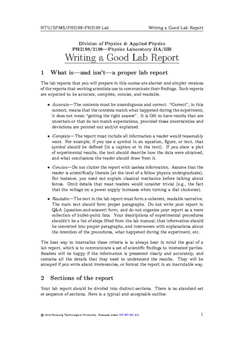 Lab Reports NTU Guidelines: Writing a Good Lab Report - Studocu