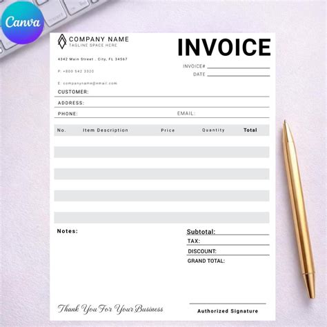 Editable Invoice Template, Printable Business Invoice PDF, Minimalist ...