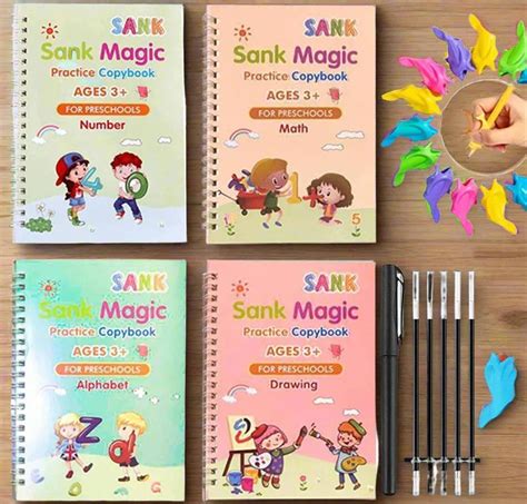 Sank Magic Practice Copybook (4 BOOKS,1 PEN,1 GRIP,10 REFILL) Pack of ...