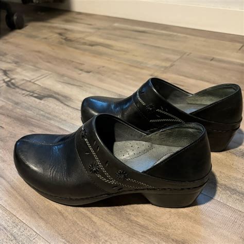 Dansko | Shoes | Black Leather Dansko Clogs With Floral Detail Size 39 ...