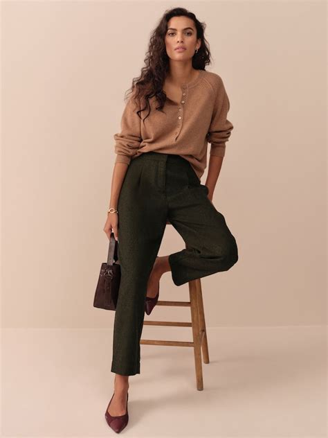 Buy Dark Green N. Premium Barrel Leg Trousers With Wool from Next India