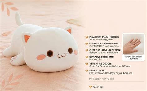 Buy Peach Cat Plush - Soft Cat Plush Pillow - Adorable Grey Goma ...