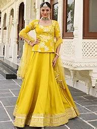 Buy LEMON BROCADE LEHENGA SET | Radha Threads