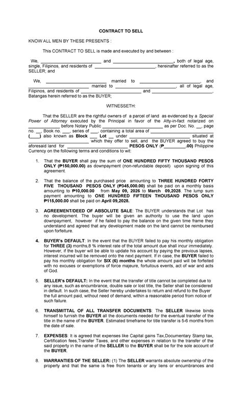 Land Purchase Agreement Template