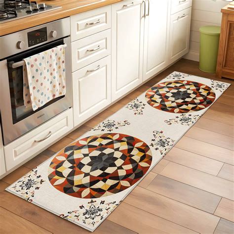 2x6 Kitchen Runner Rug, Orange Black, Non-Skid Rubber Backing Large ...