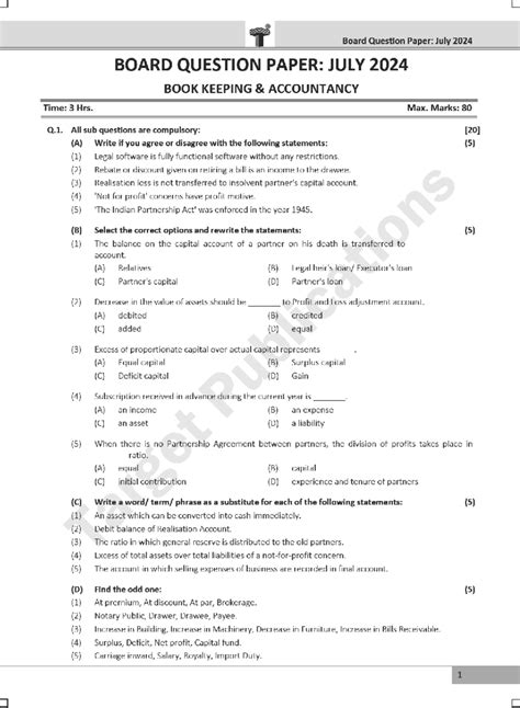 Board Question Paper: July 2024 - Bookkeeping Accountancy - Studocu