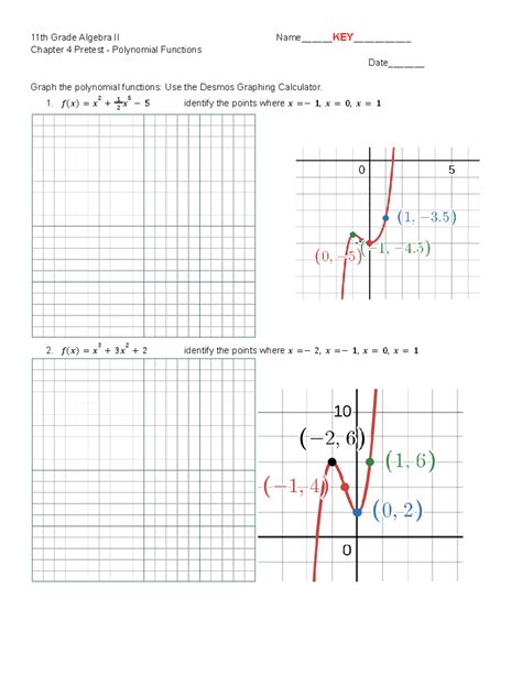 11th Grade Algebra II Ch 4 Pretest Key: Polynomial Functions - Studocu