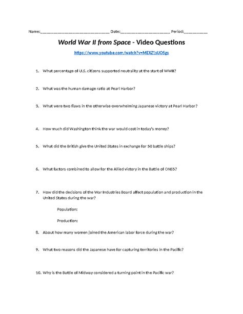WWII - World War II from Space Video Questions Worksheet - Studocu