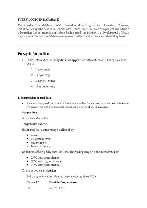 365 12 33 Fuzzy Logic in Database & Info Systems Overview - Studocu