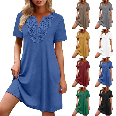 Antinious Ladies Short Sleeve V-Neck Lace Panel Solid Elegant Casual Dresses - Walmart.com