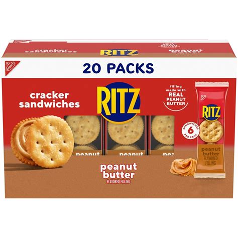 RITZ Peanut Butter Sandwich Crackers, Lunch Snacks, 20 Snack Packs (6 ...
